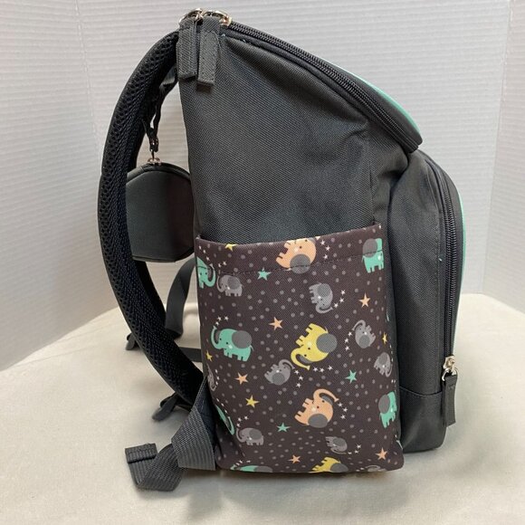 Baby Boom Elephant Print Diaper Bag Backpack With Multiple Pockets & Pacifier Ho - Picture 3 of 12